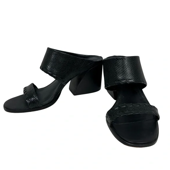 Vince Camuto Black Leather Snake Skin Kafinny Sandal Stacked Block Heel Size 7M - Picture 1 of 11